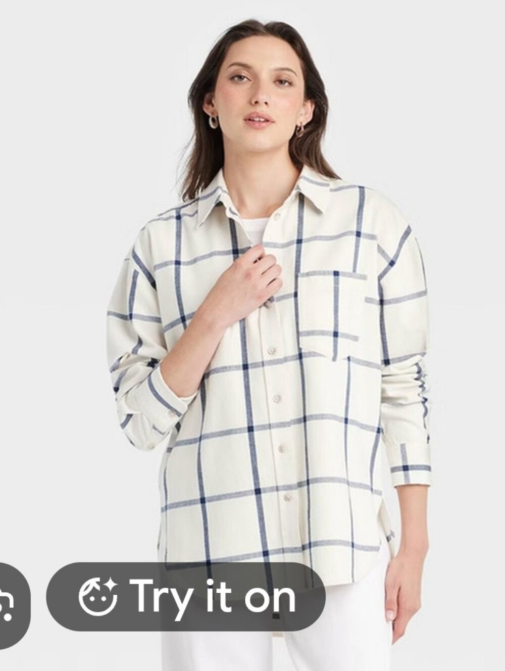 Universal Thread  Flannel Button-Down Shirt Navy Windowpane Check- Oversized MED